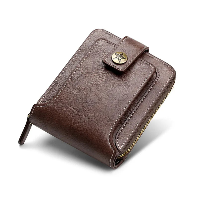 RFID Leather Men's Wallet — Zip Coin Pocket & Card Holder