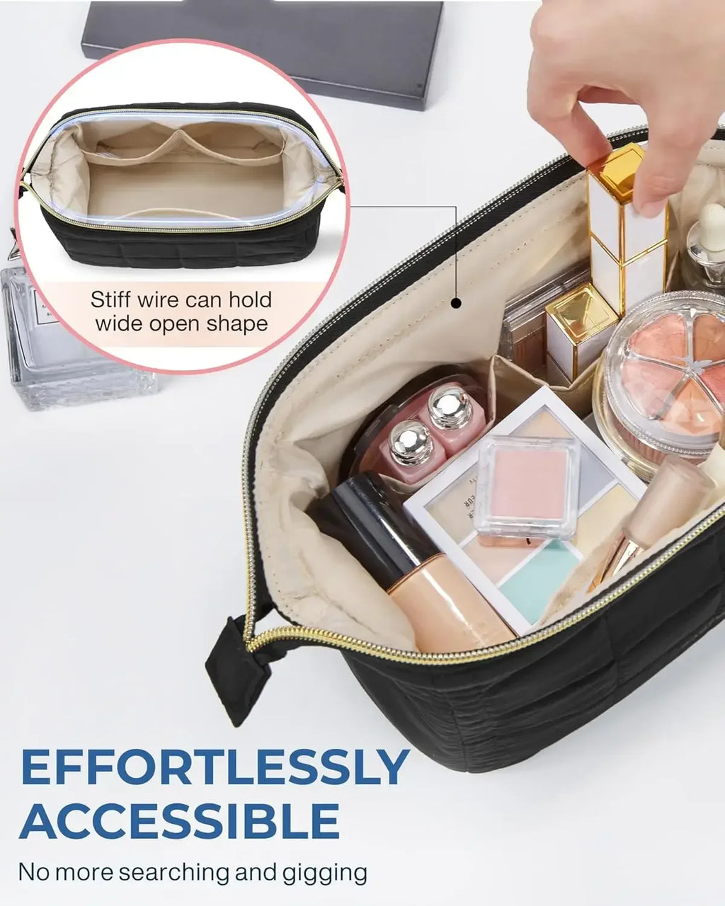 Padded Wide-Opening Travel Makeup Bag