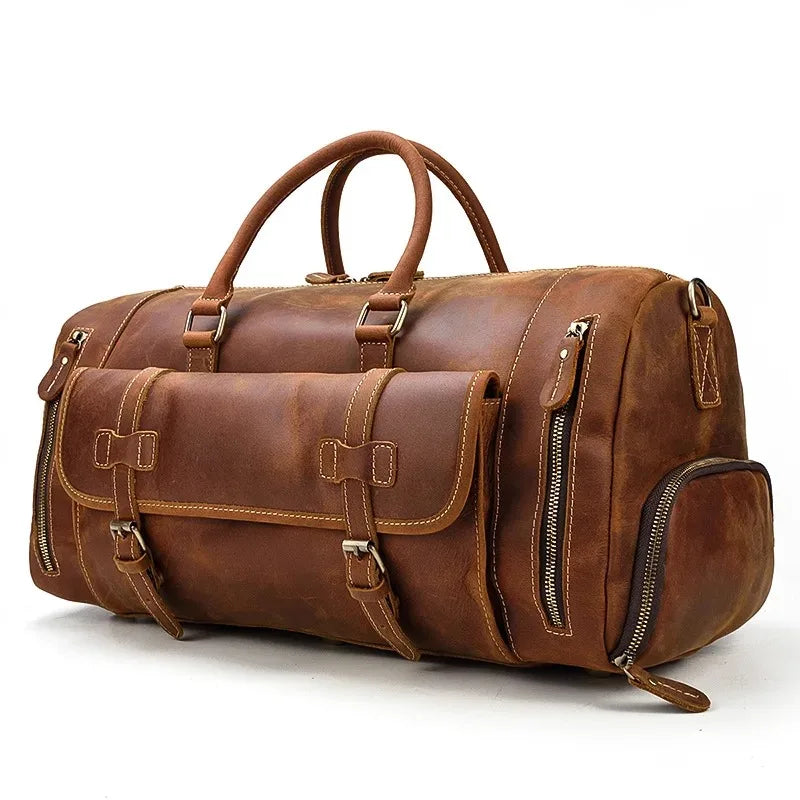 Crazy Horse Leather Travel Bag with Shoe Compartment