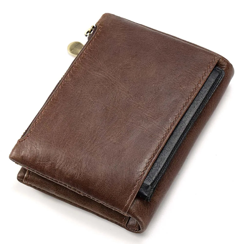 RFID Leather Bifold Wallet — Zip Coin Pocket for Men & Women