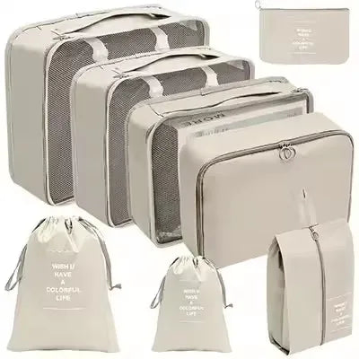 8-Piece Waterproof Travel Packing Cubes Set – Luggage Organiser with Drawstring Pouches