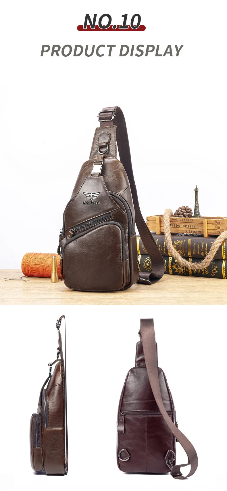 Genuine Leather Chest Bag — Anti-Theft Retro Crossbody Sling