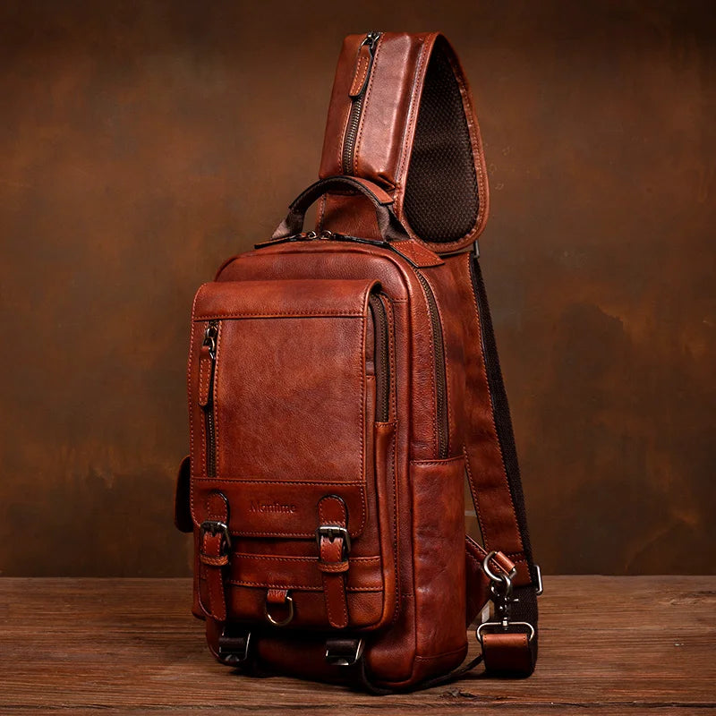Men's Handmade Leather Chest Bag — Top-Grain Cowhide Sling