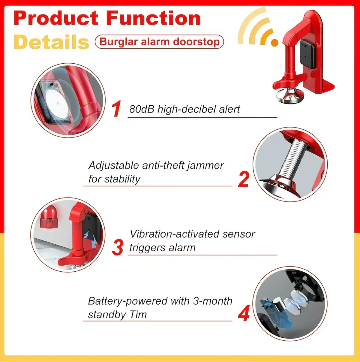 Portable Alloy Door Stopper with Optional Alarm