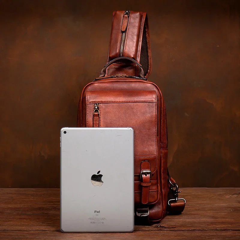 Men's Handmade Leather Chest Bag — Top-Grain Cowhide Sling