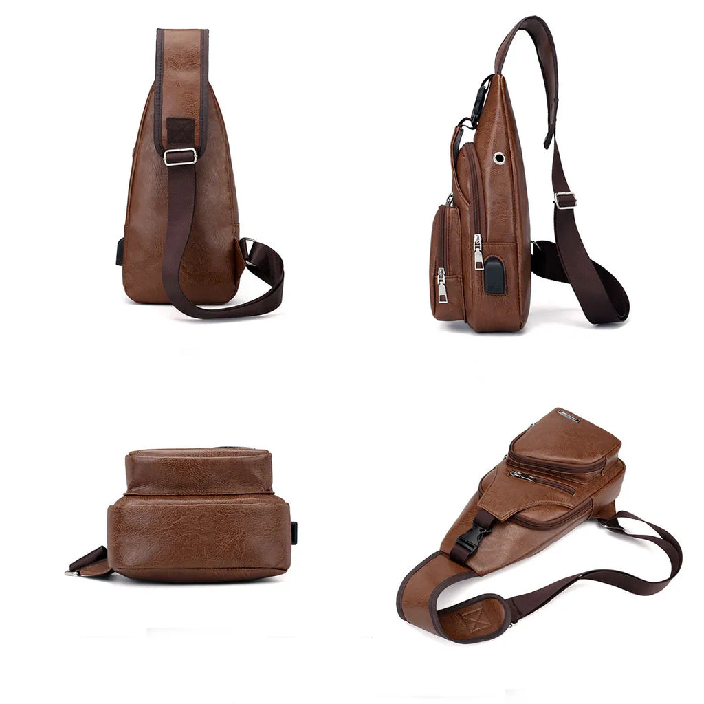 PU Leather Crossbody Bag — Multi-Pocket Outdoor Shoulder Bag