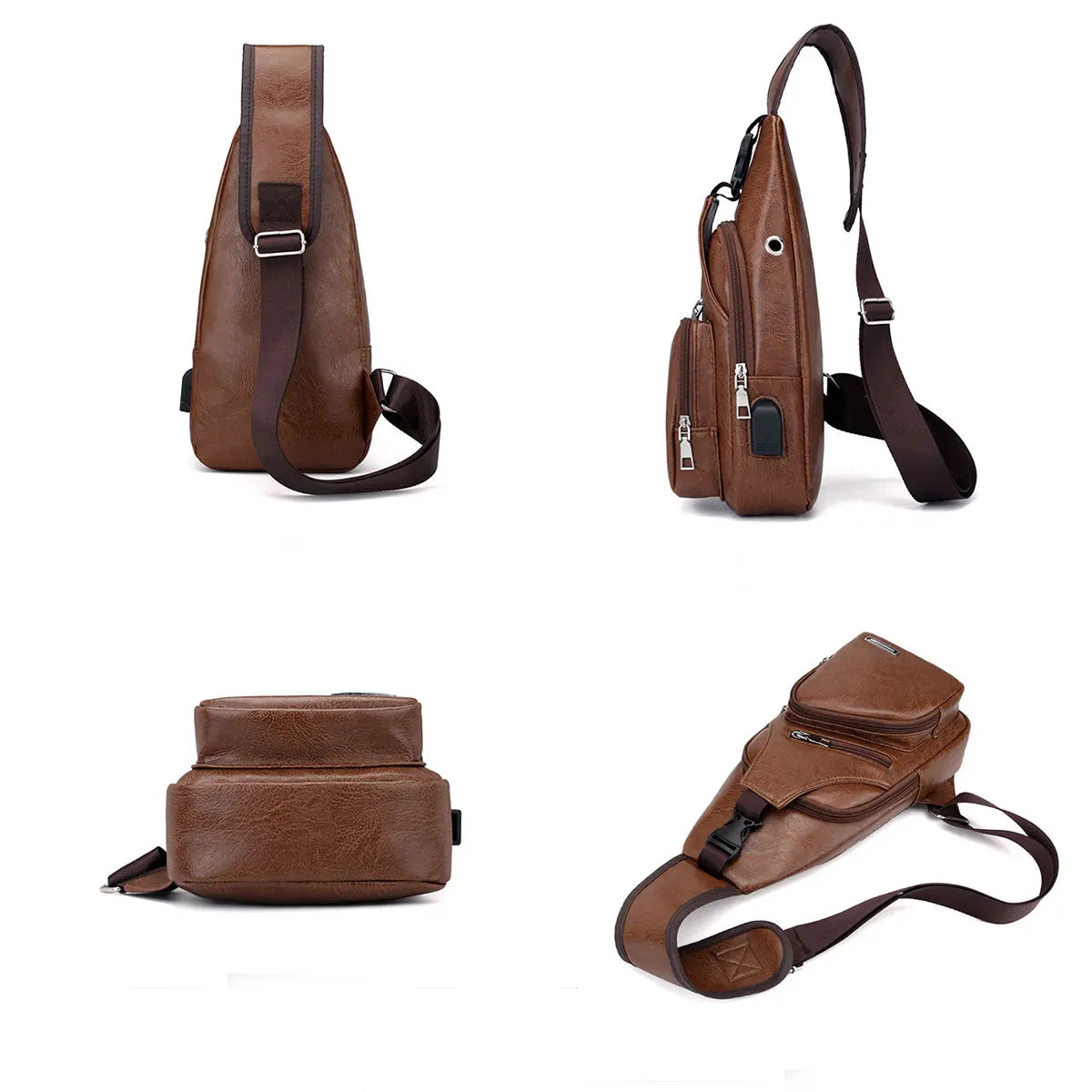 PU Leather Crossbody Bag — Multi-Pocket Outdoor Shoulder Bag