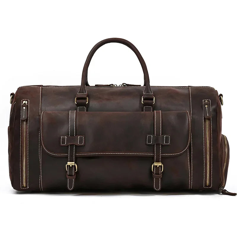 Crazy Horse Leather Travel Bag with Shoe Compartment