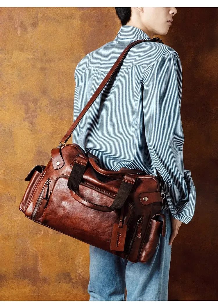 Men's Vegetable-Tanned Leather Travel Bag