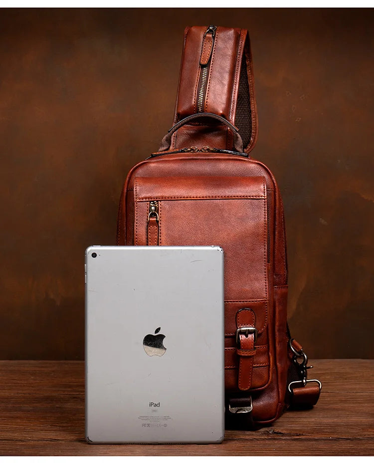 Men's Handmade Leather Chest Bag — Top-Grain Cowhide Sling