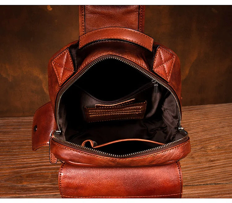 Men's Handmade Leather Chest Bag — Top-Grain Cowhide Sling