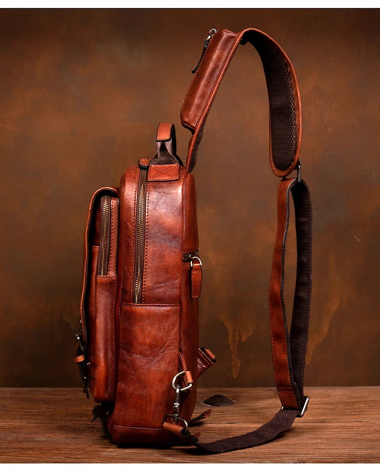 Men's Handmade Leather Chest Bag — Top-Grain Cowhide Sling