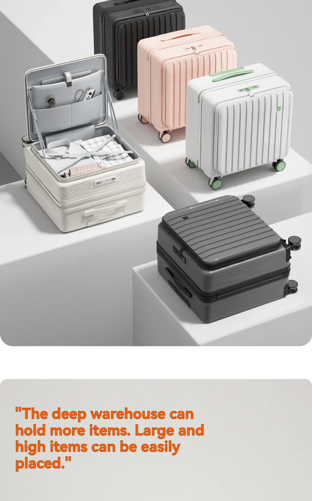 18" Cabin Suitcase with Deep Front Compartment — Unisex Boarding Bag