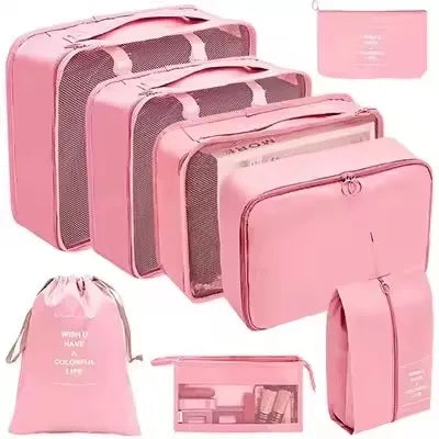8-Piece Waterproof Travel Packing Cubes Set – Luggage Organiser with Drawstring Pouches