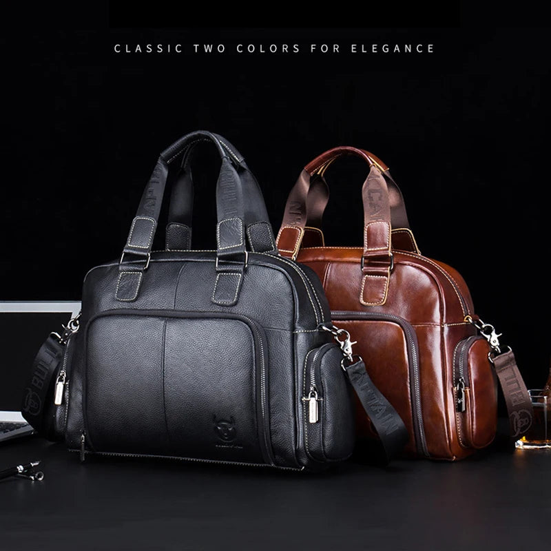 Men's Genuine Leather Briefcase – Vintage Cowhide Laptop Shoulder Bag