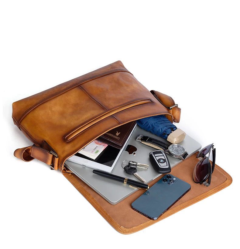 Men's Genuine Leather Briefcase – Large Capacity Shoulder Messenger Bag