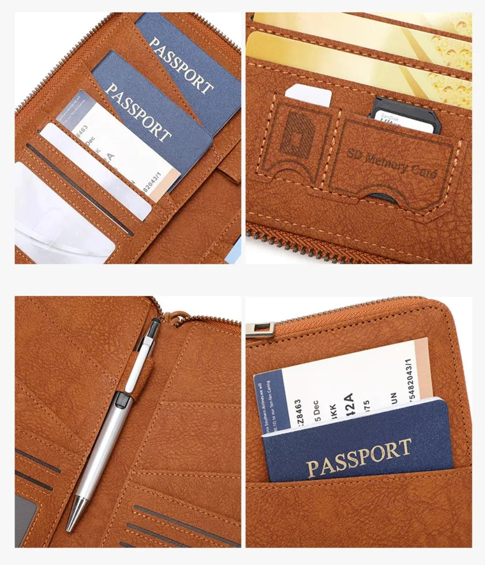 RFID Family Passport Wallet — Leather Travel Organiser with Wrist Strap