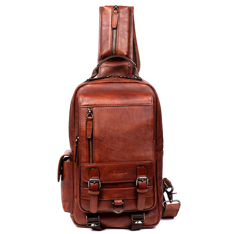 Men's Handmade Leather Chest Bag — Top-Grain Cowhide Sling