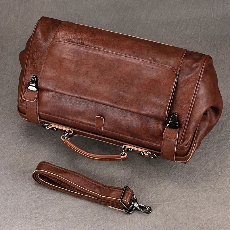 Genuine Leather Travel Duffle Bag – Carry-On Weekend Bag for Men & Women