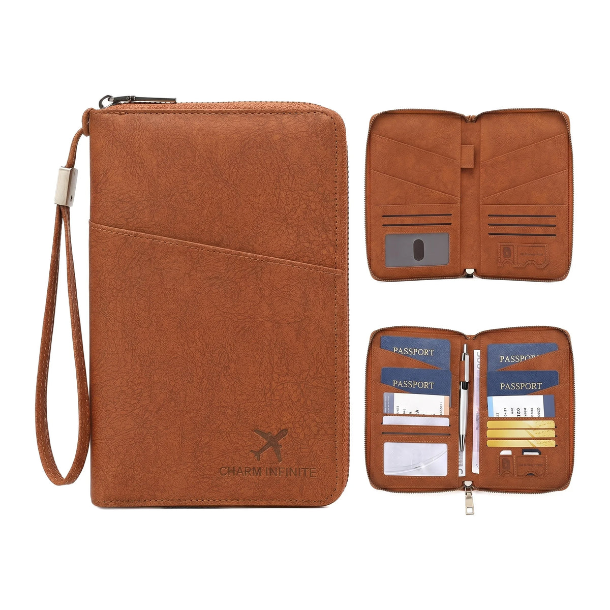 Multi-Function RFID Blocking Passport Wallet with Wrist Strap
