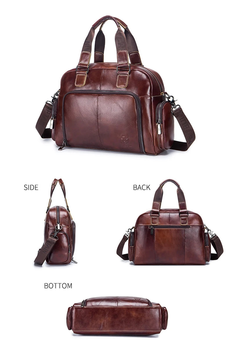 Men's Genuine Leather Briefcase – Vintage Cowhide Laptop Shoulder Bag