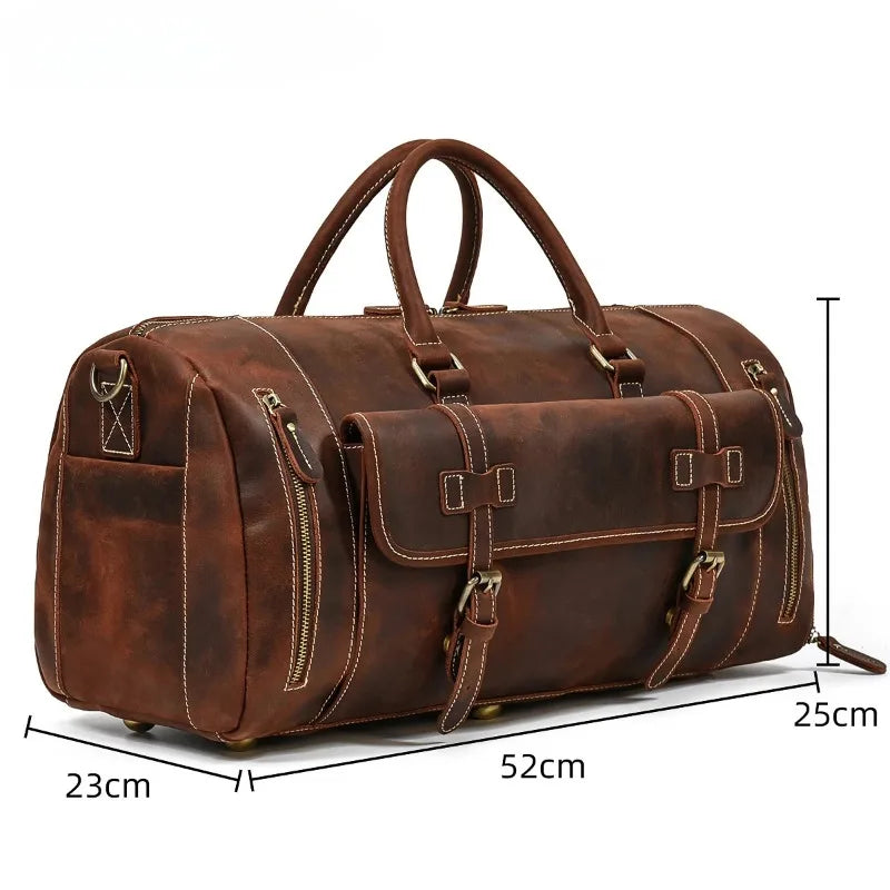 Crazy Horse Leather Travel Bag with Shoe Compartment