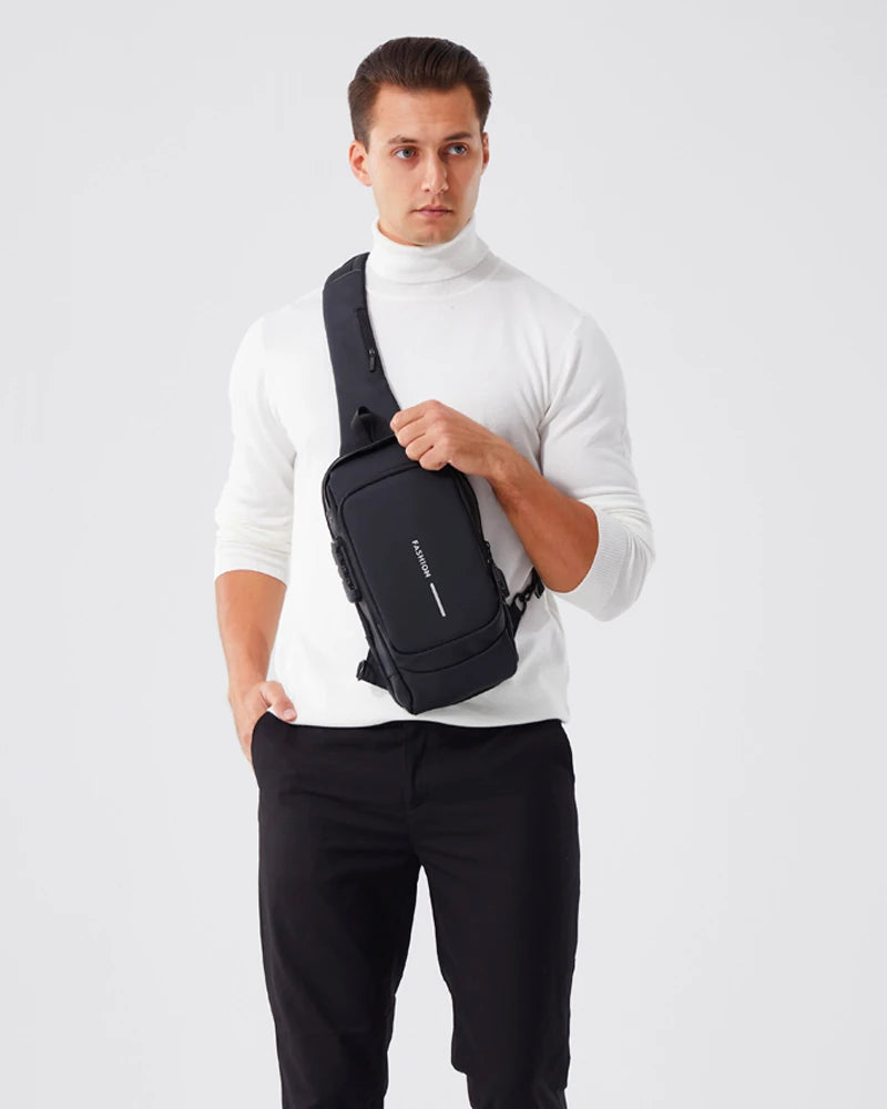 Men's Crossbody Chest Bag — Anti-Theft PU Leather Shoulder Bag