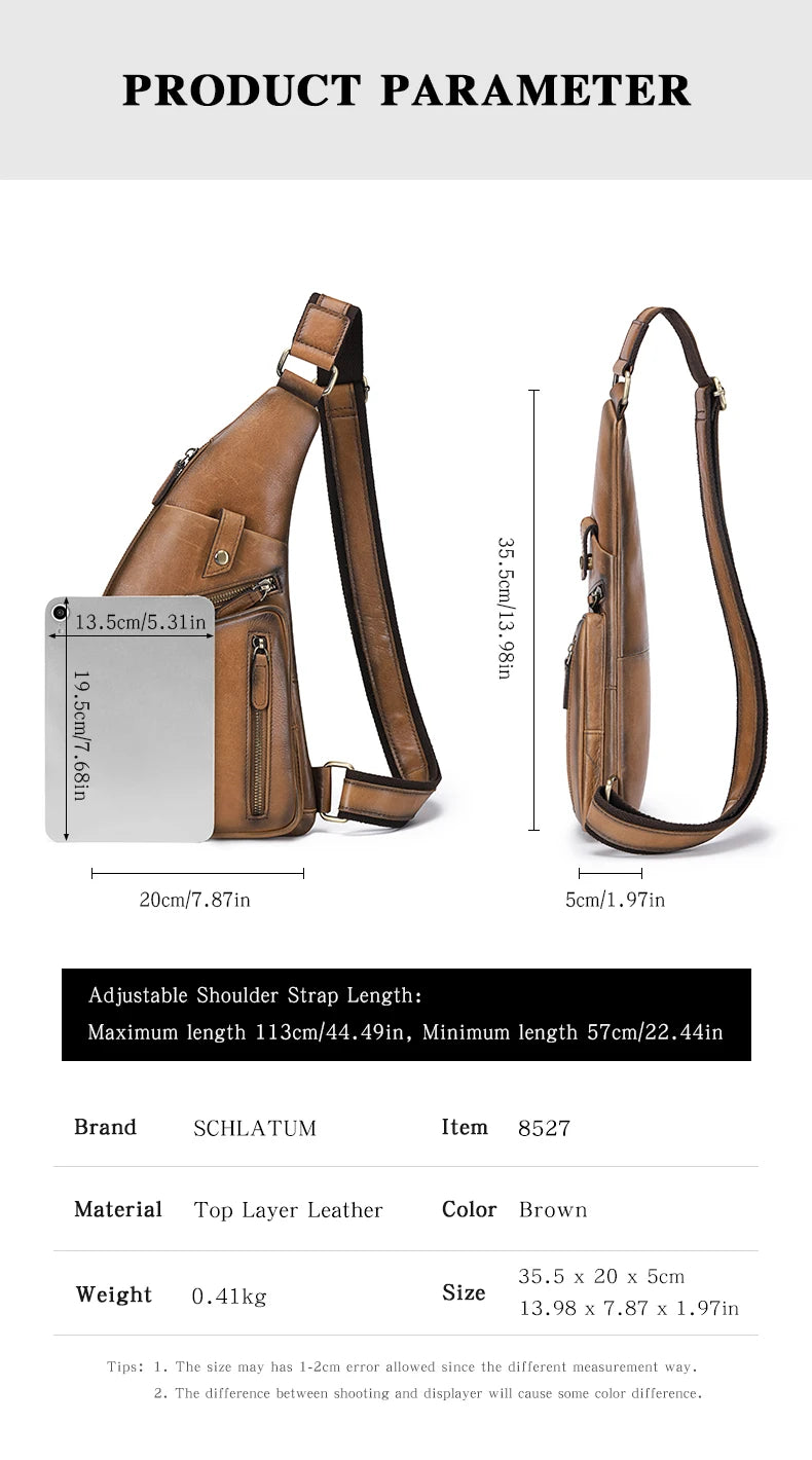 Genuine Leather Crossbody Chest Bag — Vintage Multifunction Travel Sling