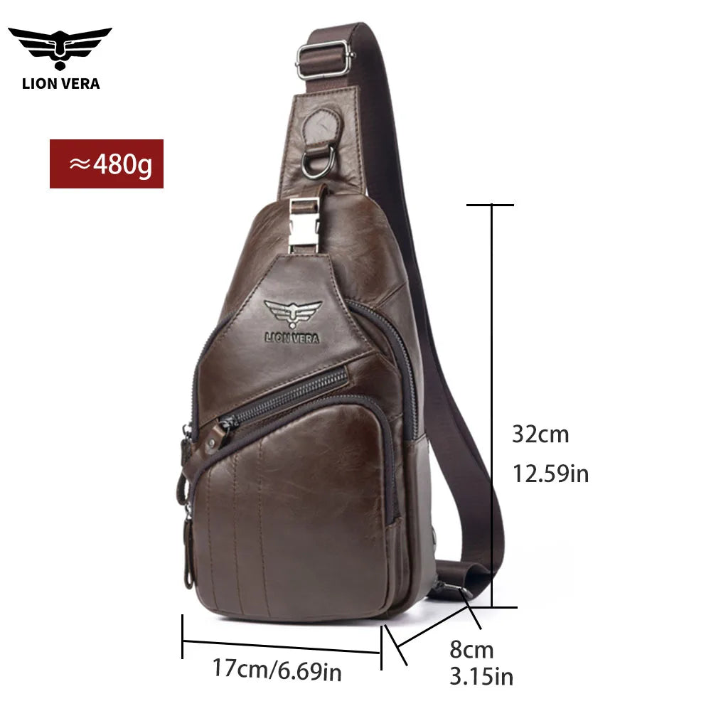 Genuine Leather Chest Bag — Anti-Theft Retro Crossbody Sling