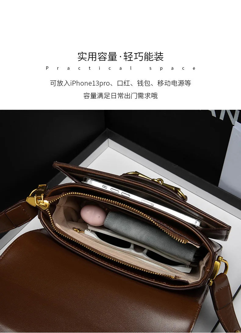 Women's Genuine Leather Saddle Bag – Crossbody Shoulder Bag