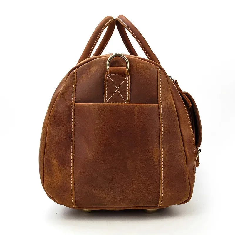 Crazy Horse Leather Travel Bag with Shoe Compartment