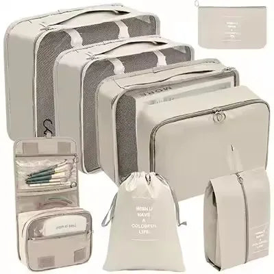 8-Piece Waterproof Travel Packing Cubes Set – Luggage Organiser with Drawstring Pouches