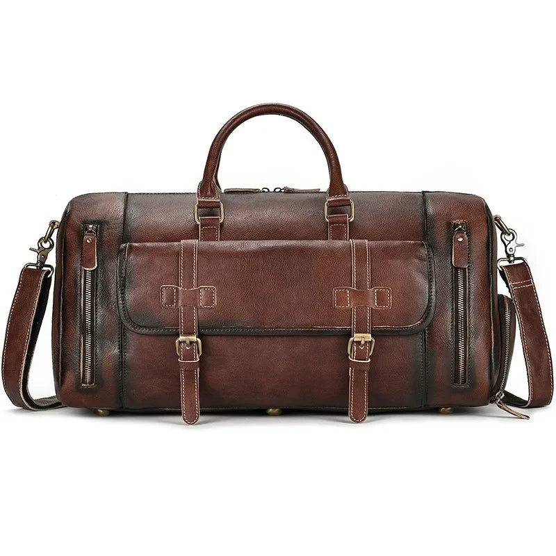 Crazy Horse Leather Travel Bag with Shoe Compartment