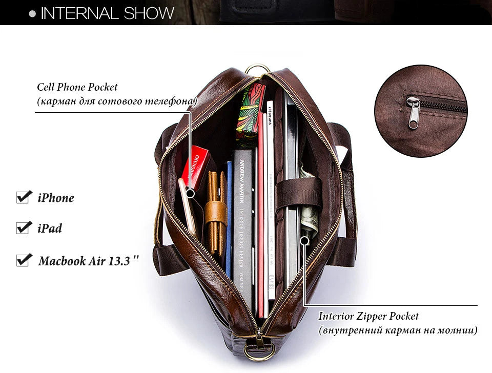 Men's Genuine Leather Briefcase – Laptop & Office Shoulder Bag