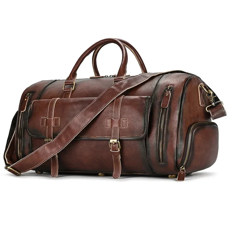 Crazy Horse Leather Travel Bag with Shoe Compartment