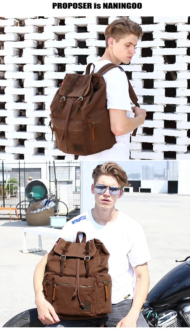 Retro Canvas Laptop Backpack — Vintage 36–55L Travel Rucksack