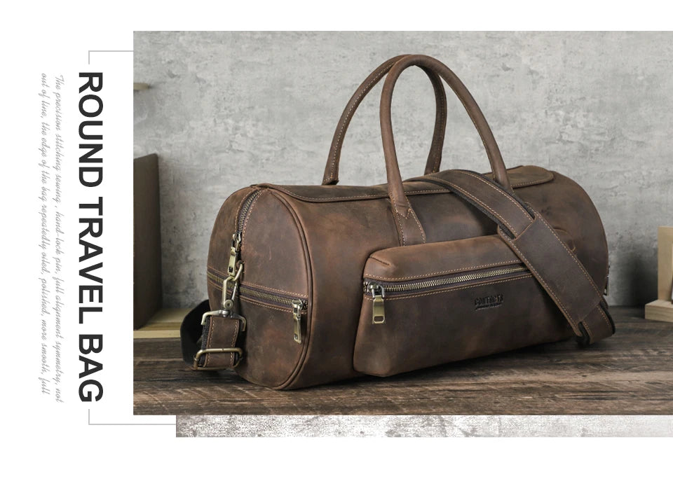 Men's Crazy Horse Leather Tote Bag – Large Travel Crossbody