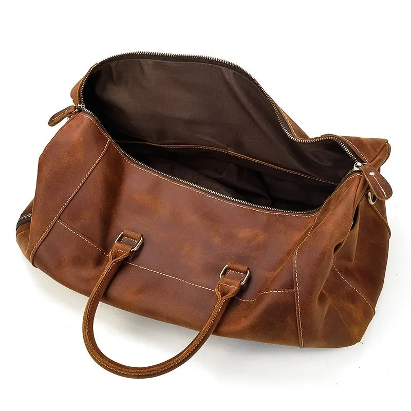 Crazy Horse Leather Travel Bag with Shoe Compartment