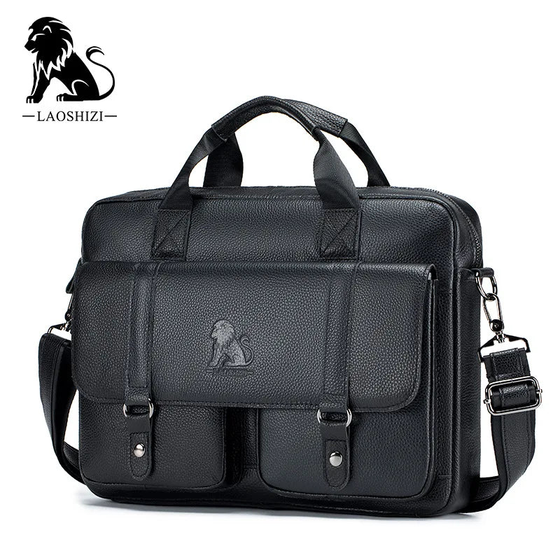 Genuine Leather Briefcase – 14" Laptop Crossbody Messenger Bag