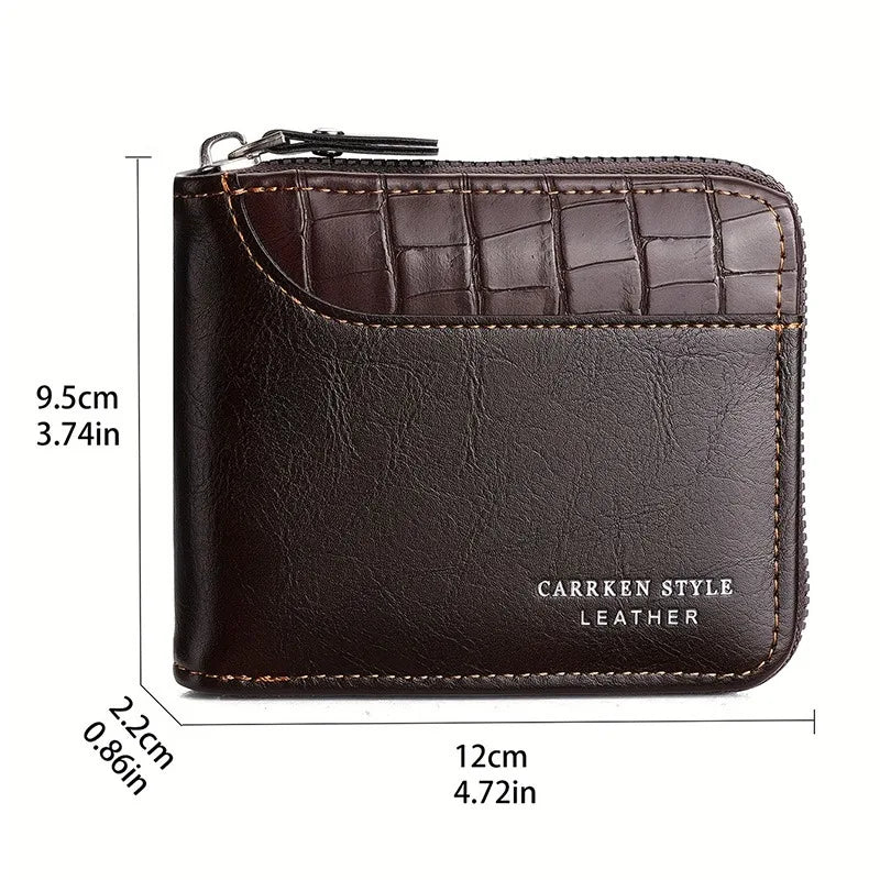 RFID Leather Men's Wallet — Zip Coin Pocket & Card Holder