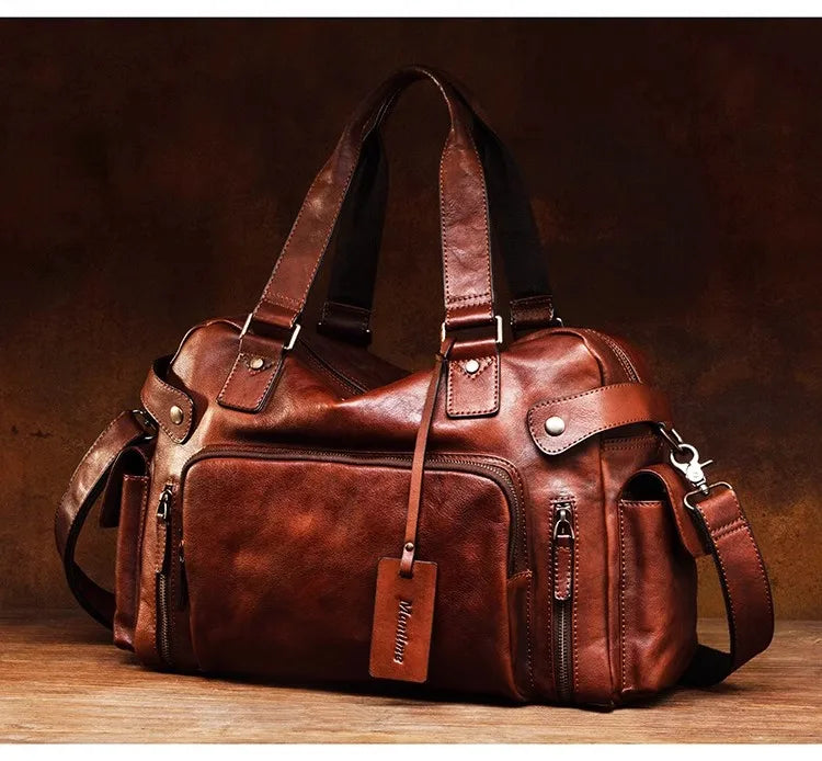 Men's Vegetable-Tanned Leather Travel Bag