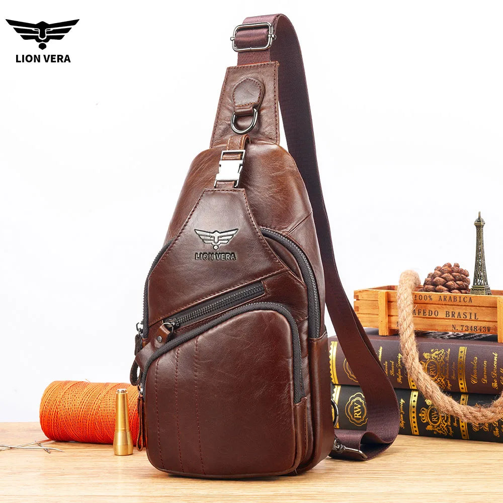 Genuine Leather Chest Bag — Anti-Theft Retro Crossbody Sling