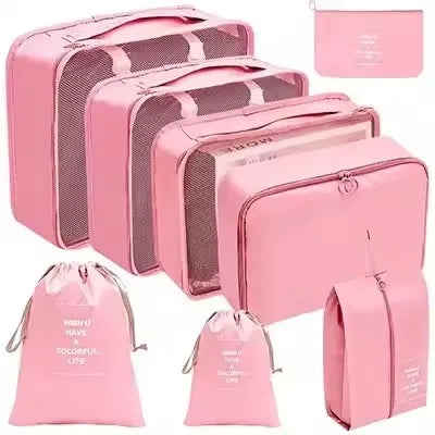 8-Piece Waterproof Travel Packing Cubes Set – Luggage Organiser with Drawstring Pouches