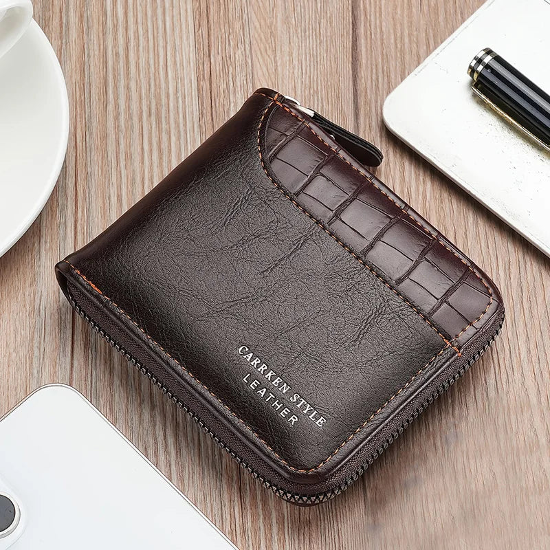 RFID Leather Men's Wallet — Zip Coin Pocket & Card Holder