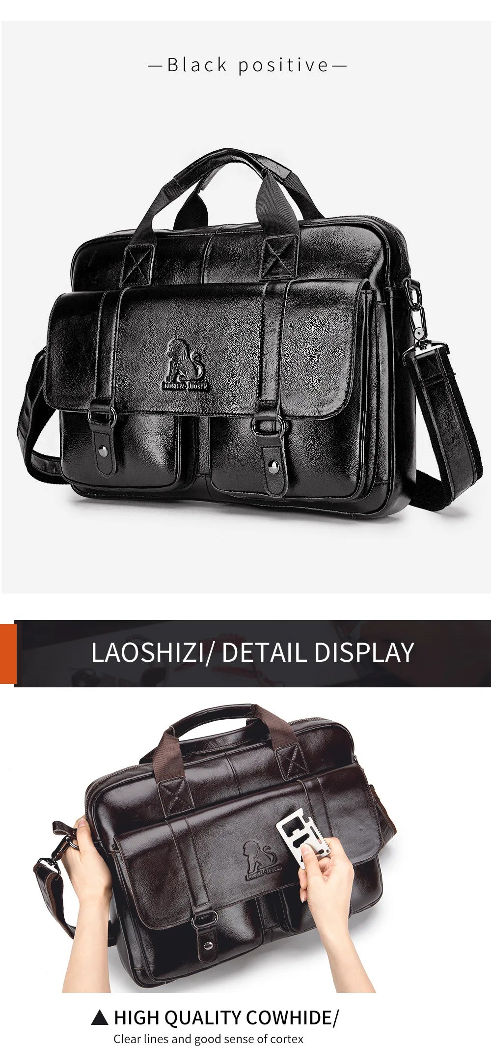Genuine Leather Briefcase – 14" Laptop Crossbody Messenger Bag