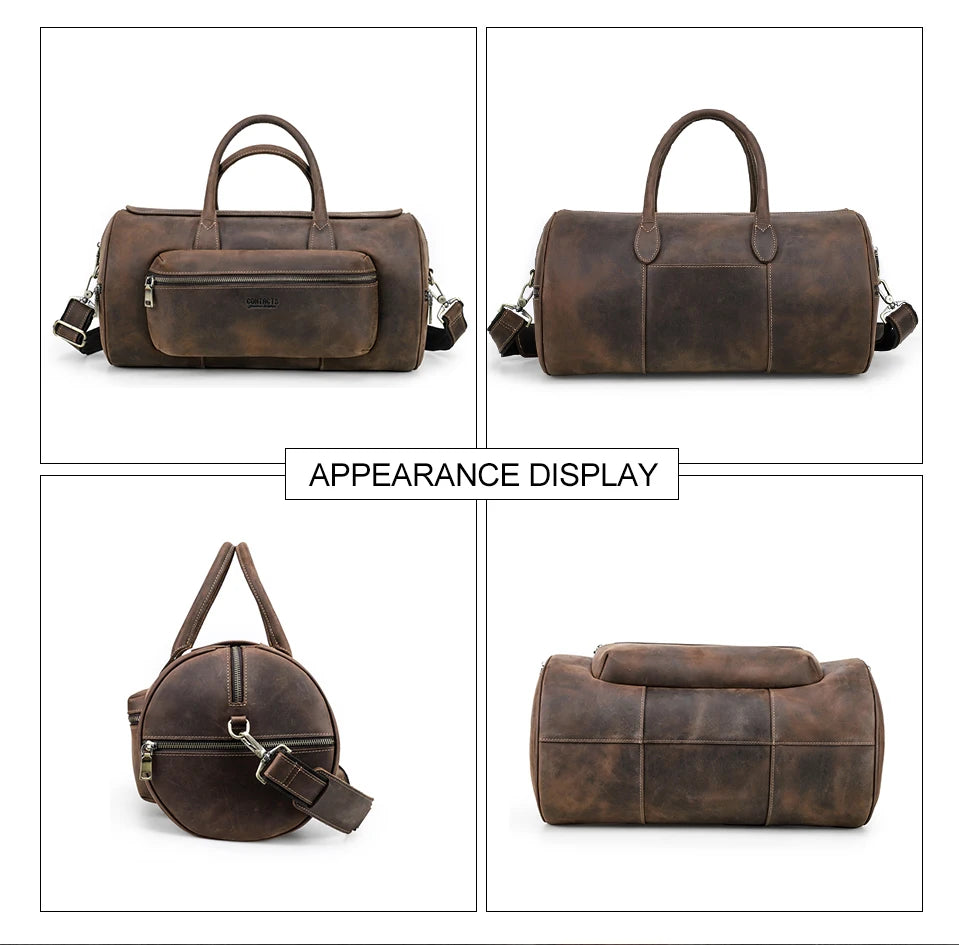 Men's Crazy Horse Leather Tote Bag – Large Travel Crossbody