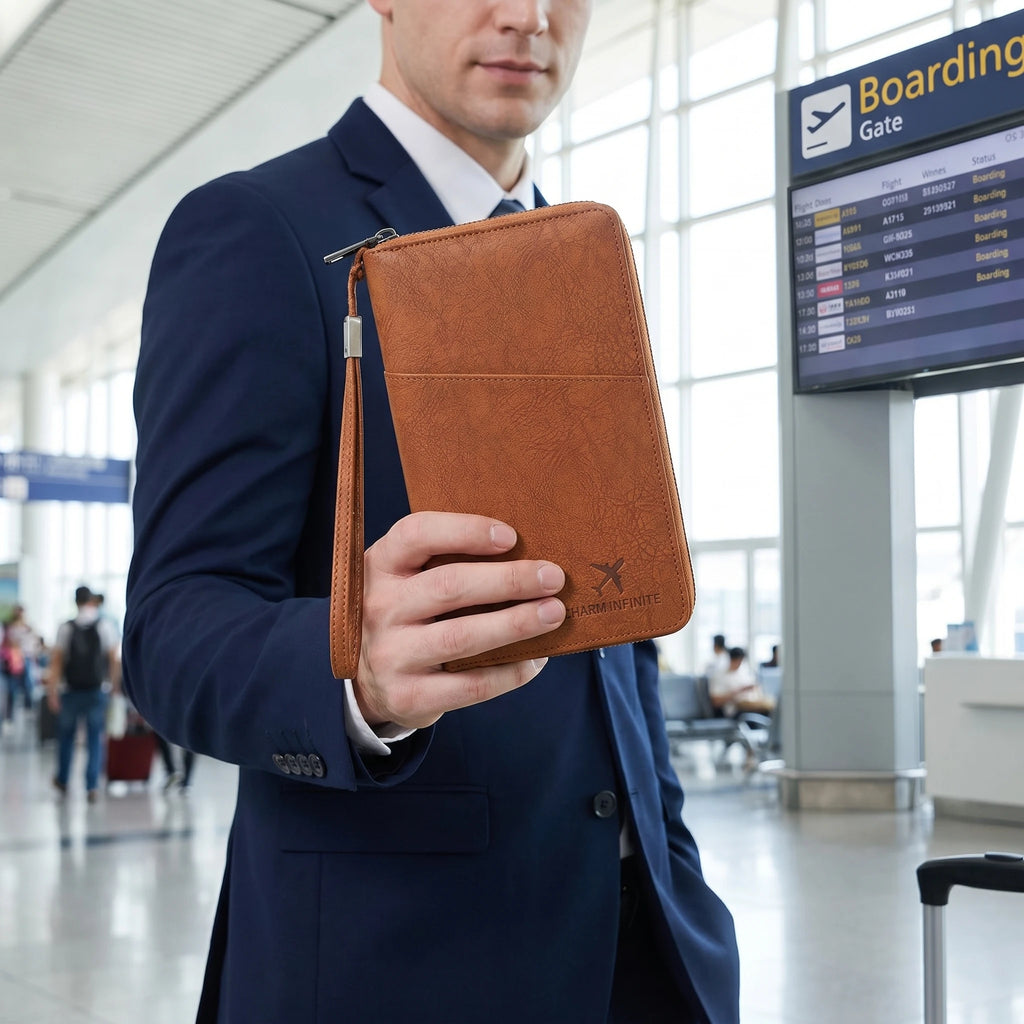 Multi-Function RFID Blocking Passport Wallet with Wrist Strap