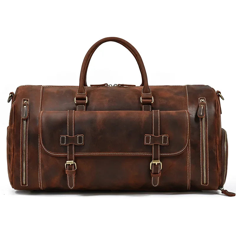 Crazy Horse Leather Travel Bag with Shoe Compartment