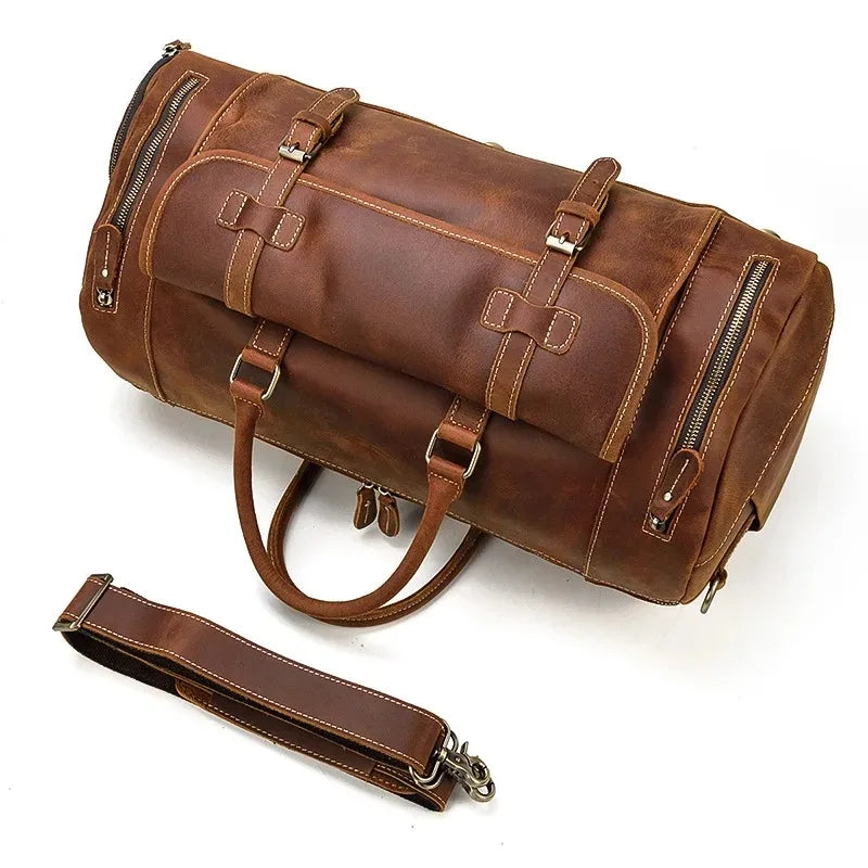 Crazy Horse Leather Travel Bag with Shoe Compartment