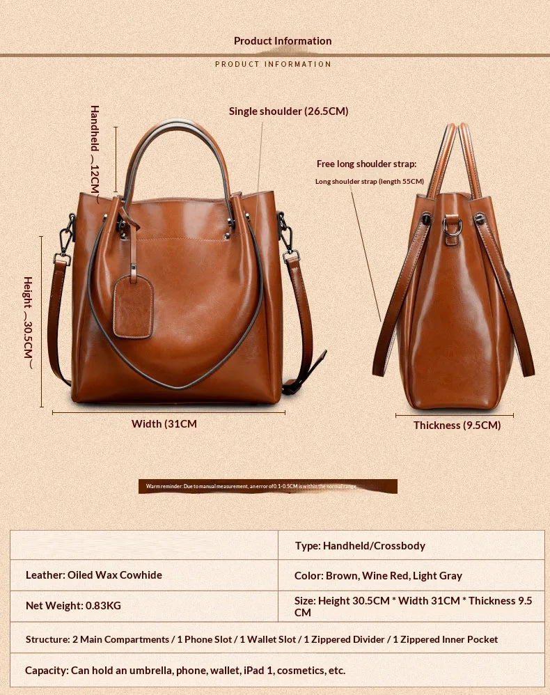 Women's Slouchy Waxed Leather Convertible Shoulder Bag